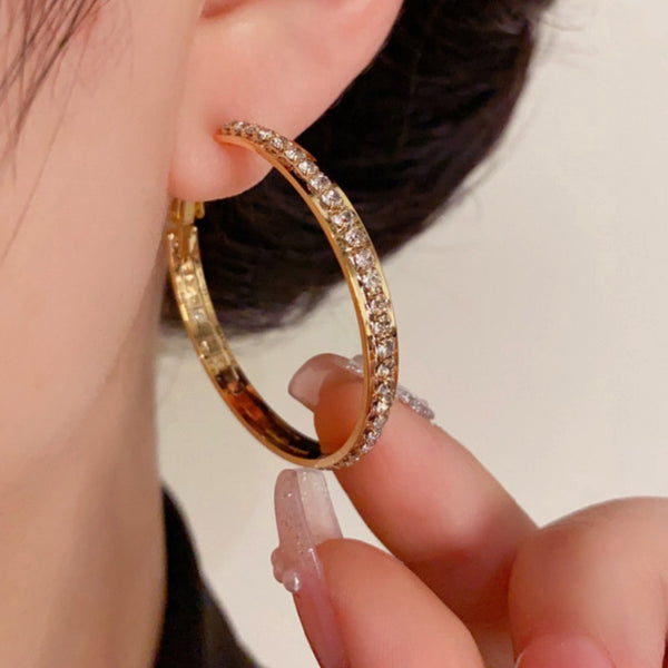 14K Gold-Plated Elegant Diamond Hoop Earrings