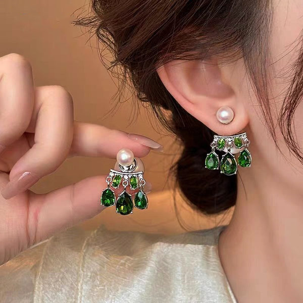 14K Gold-Plated Elegant Diamond Imitation Pearl Earrings