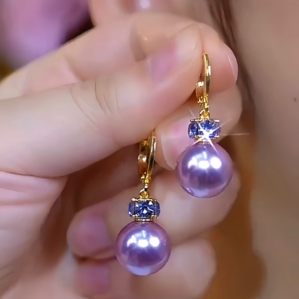 14K Gold-Plated Elegant Diamond Purple People Earrings