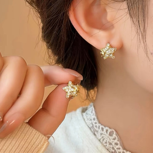 14K Gold-Plated Elegant Diamond Star Earrings