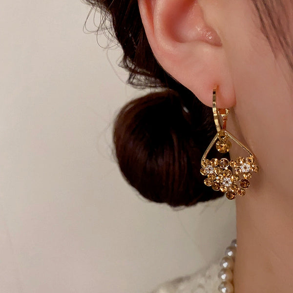 14K Gold-Plated Elegant Diamond Water Drop Earrings