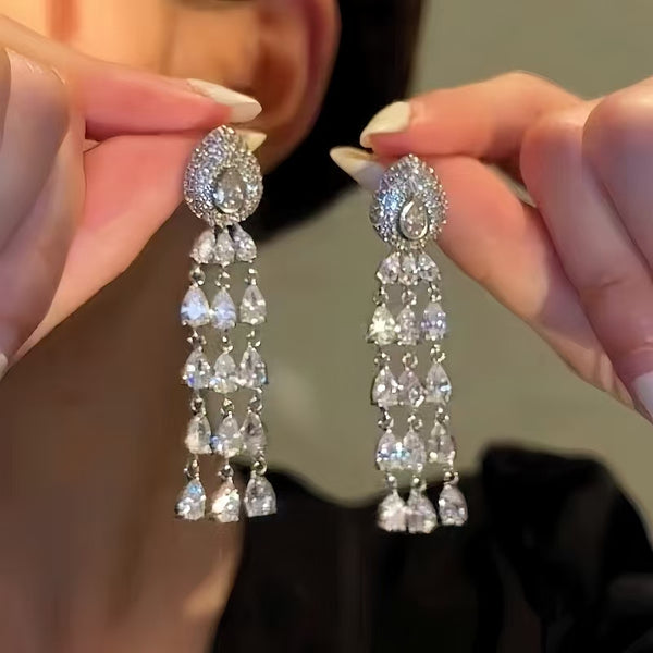 14K Gold-Plated Elegant Diamond Zircon Wind Chime Earrings