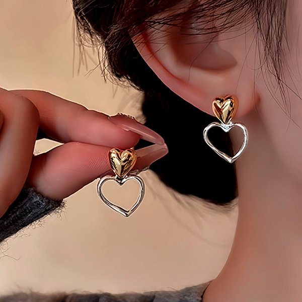 14K Gold-Plated Elegant Double-Heart Earrings