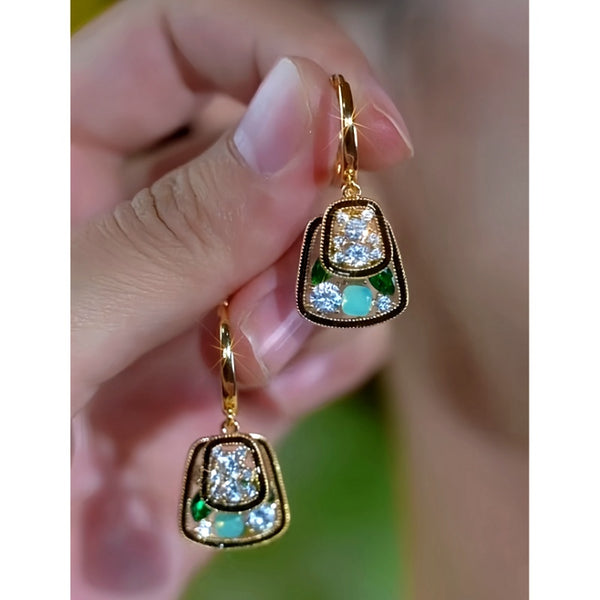 14K Gold-Plated Elegant Double-Layer Zircon Diamond Earrings