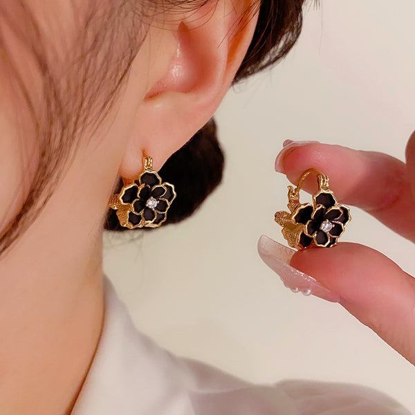14K Gold-Plated Elegant Double-Sided Camellia Earrings