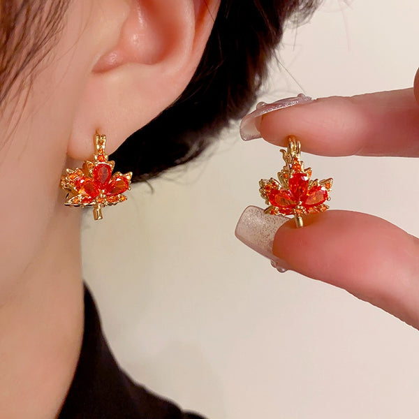 14K Gold-Plated Elegant Double-Sided Maple Leaf Earrings