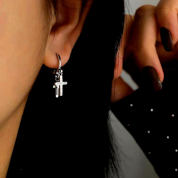 14K Gold-Plated Elegant Double Cross Earrings