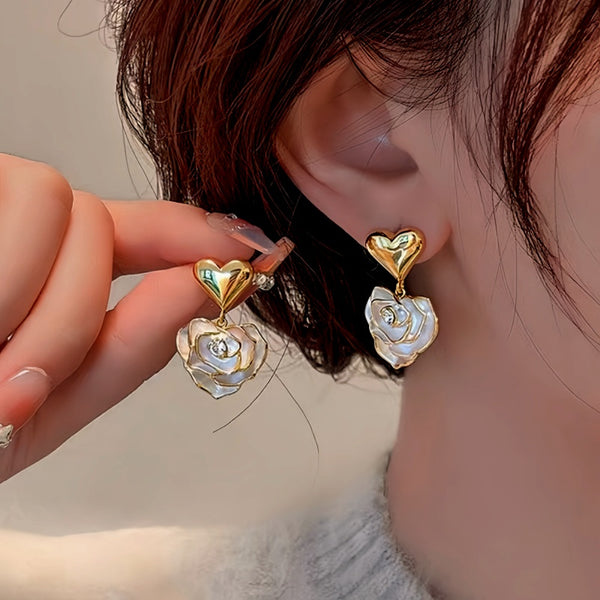 14K Gold-Plated Elegant Flower Heart-Design Earrings