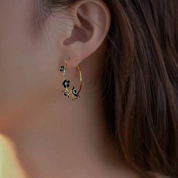 14K Gold-Plated Elegant Flower Hoop Earrings
