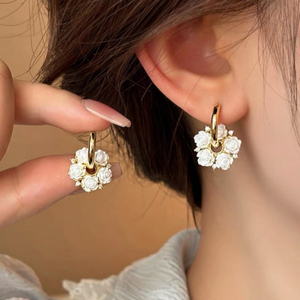 14K Gold-Plated Elegant Flower Hoop Earrings
