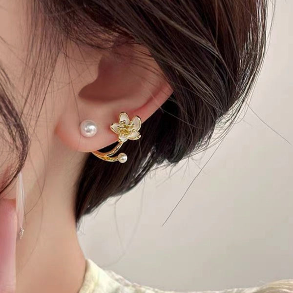 14K Gold-Plated Elegant Flower Pearl Earrings