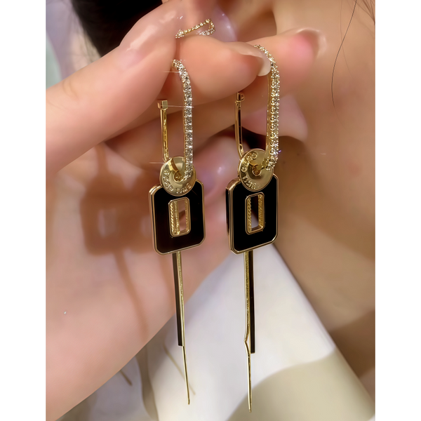 14K Gold-Plated Elegant Geometric Square Long Tassel Earrings