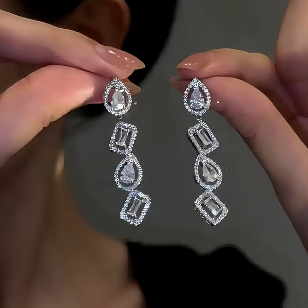 14K Gold-Plated Elegant Geometric Zircon Diamond Earrings