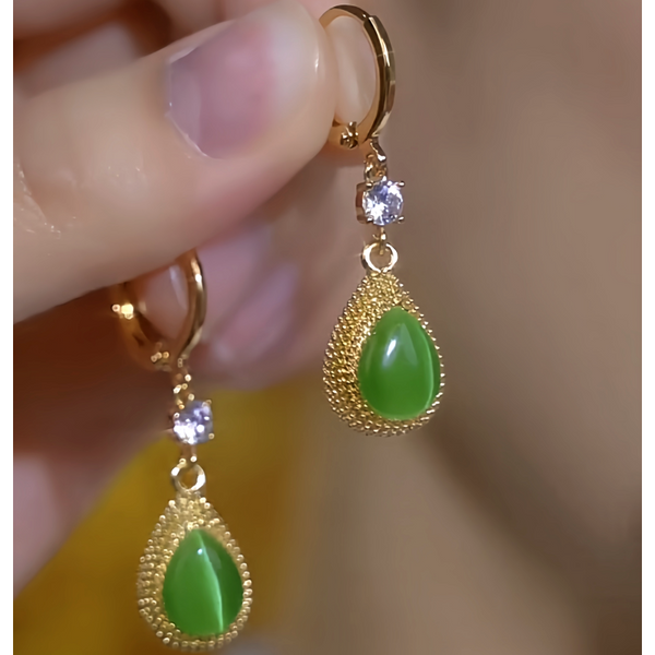 14K Gold-Plated Elegant Green Crystal Durian Earrings