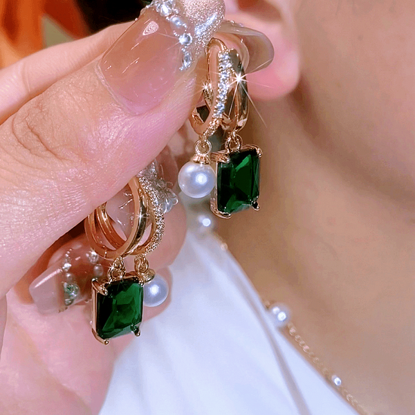 14K Gold-Plated Elegant Green Crystal Earrings