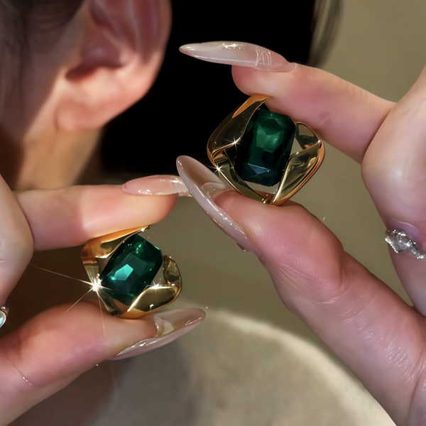 14K Gold-Plated Elegant Green Crystal Earrings