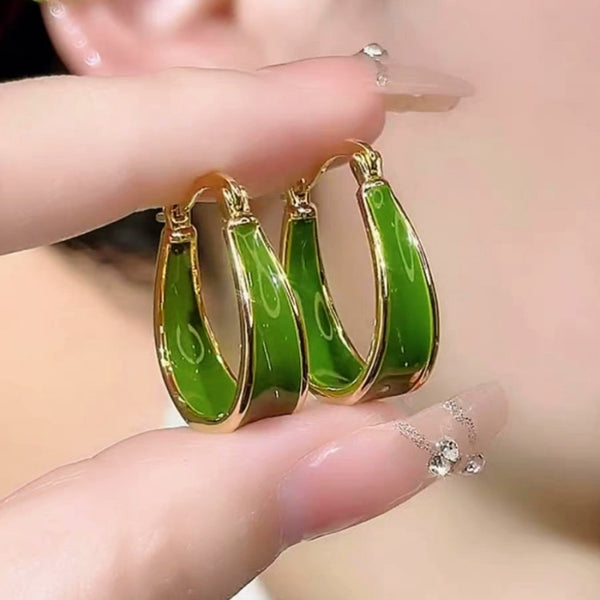 14K Gold-Plated Elegant Green Oval Earrings