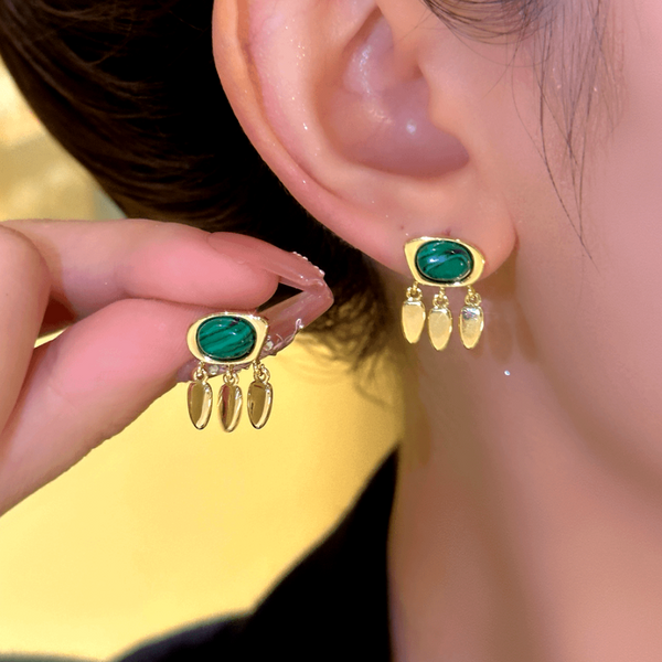 14K Gold-Plated Elegant Green Sequin Tassel Earrings