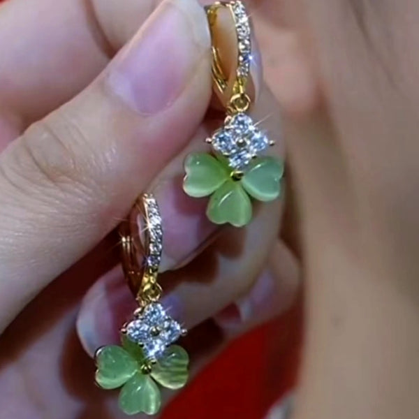 14K Gold-Plated Elegant Green Stone Flower Earrings