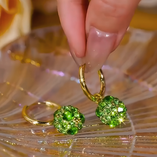 14K Gold-Plated Elegant Green Zircon Ball Earrings