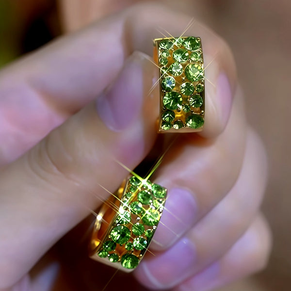 14K Gold-Plated Elegant Green Zircon Diamond Hoop Earrings