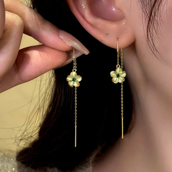 14K Gold-Plated Elegant Green Zircon Diamond Threader Earrings