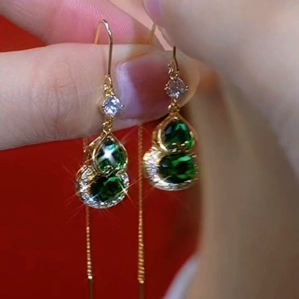 14K Gold-Plated Elegant Green Zircon Gourd Earrings