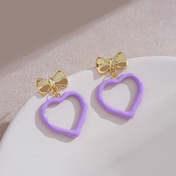 14K Gold-Plated Elegant Heart-Design Bow Earrings