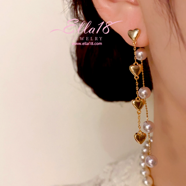 14K Gold-Plated Elegant Heart Pearl Tassel Earrings