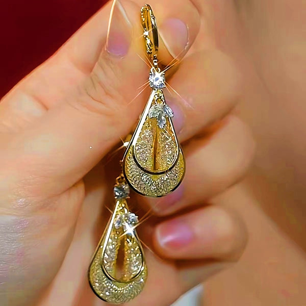 14K Gold-Plated Elegant Hollow Water Drop Earrings