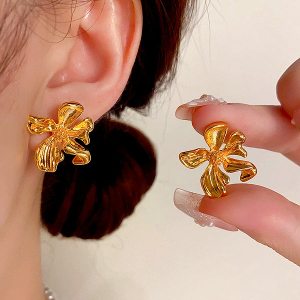 14K Gold-Plated Elegant Irregular Flower Stud Earrings