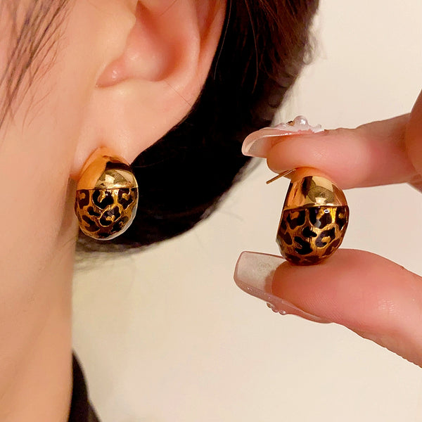 14K Gold-Plated Elegant Leopard Print Half-Circle Earrings