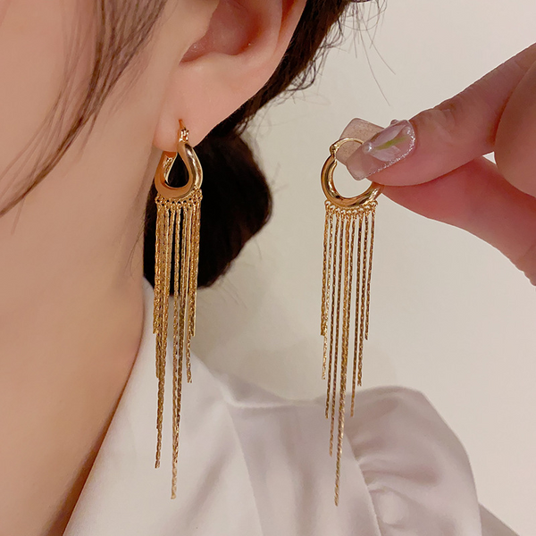 14K Gold-Plated Elegant Long Tassel Earrings
