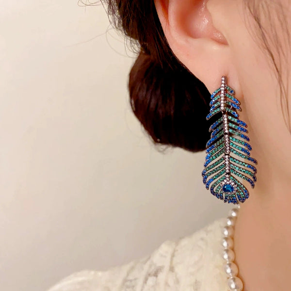 14K Gold-Plated Elegant Peacock Feather Tassel Earrings