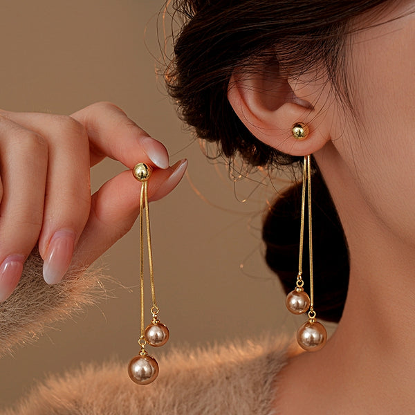 14K Gold-Plated Elegant Pearl Tassel Earrings