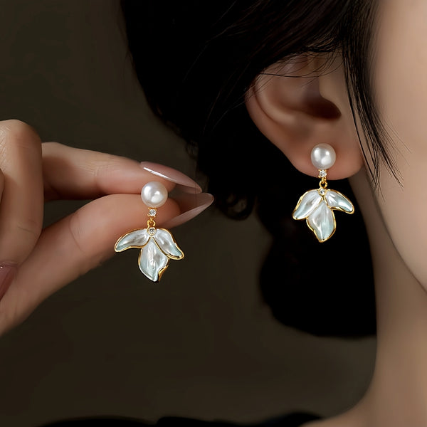 14K Gold-Plated Elegant Petal Pearl Earrings