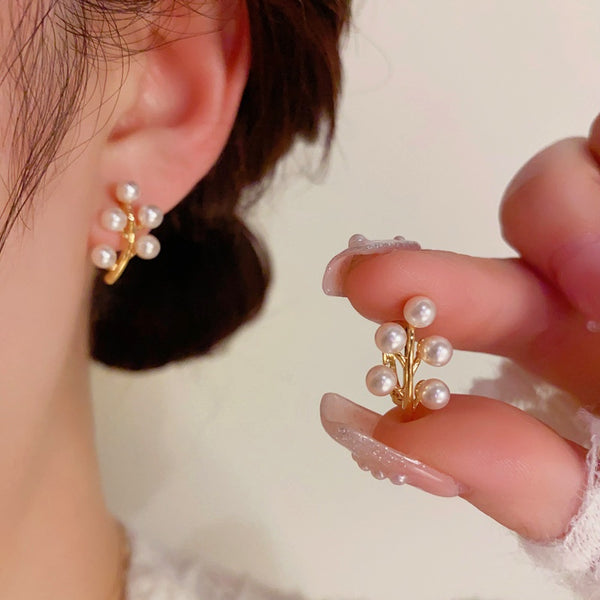 14K Gold-Plated Elegant Petite Bead Leaf Studs