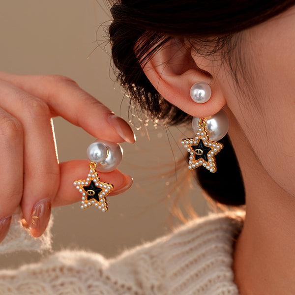 14K Gold-Plated Elegant Pig Nose Star Pearl Earrings