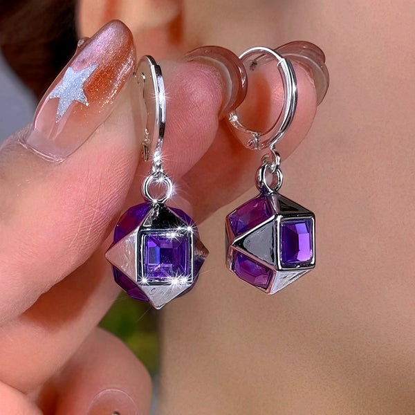 14K Gold-Plated Elegant Purple Cube Earrings