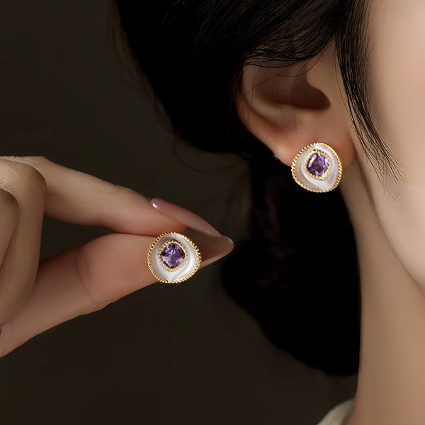 14K Gold-Plated Elegant Purple Diamond Stud Earrings