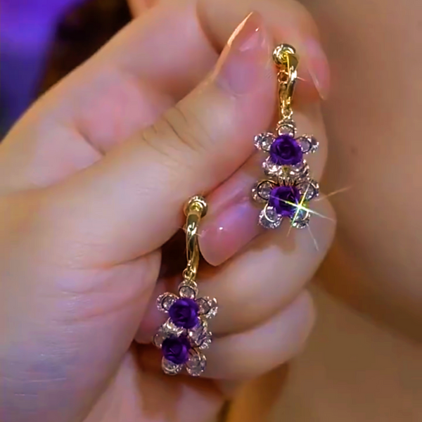 14K Gold-Plated Elegant Purple Flower Earrings