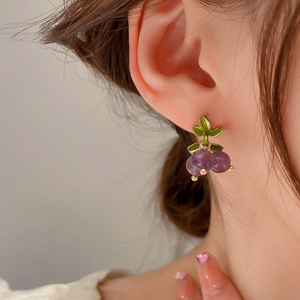 14K Gold-Plated Elegant Purple Grape Earrings
