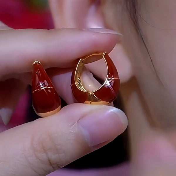 14K Gold-Plated Elegant Red Oil Drop Earrings