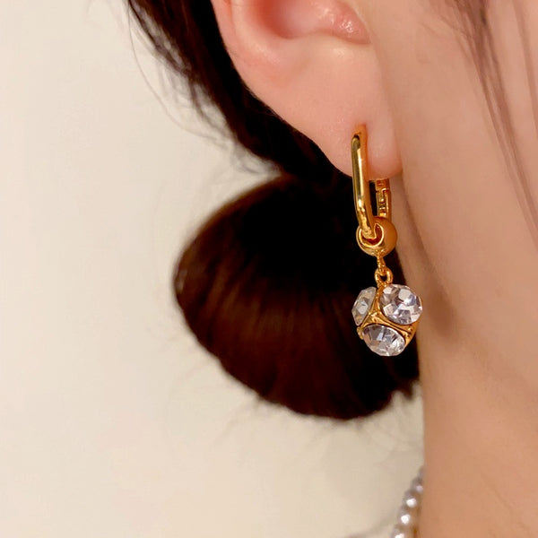 14K Gold-Plated Elegant Rhinestone Ball Earrings