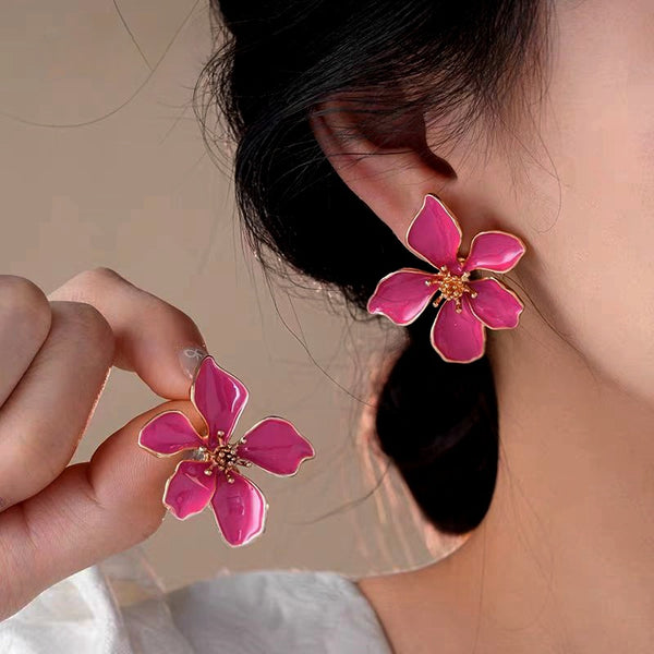 14K Gold-Plated Elegant Rose Pink Flower Earrings