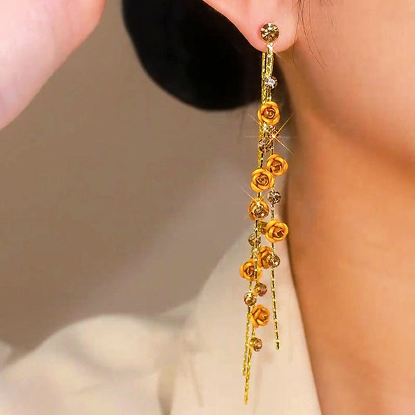 14K Gold-Plated Elegant Rose Tassel Earrings