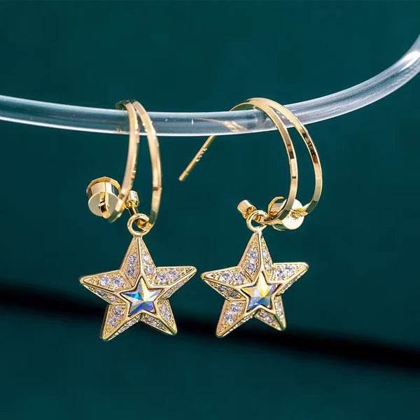 14K Gold-Plated Elegant Shiny Star Earrings