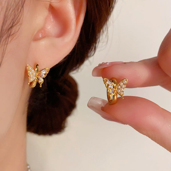 14K Gold-Plated Elegant Small Butterfly Hoop Earrings