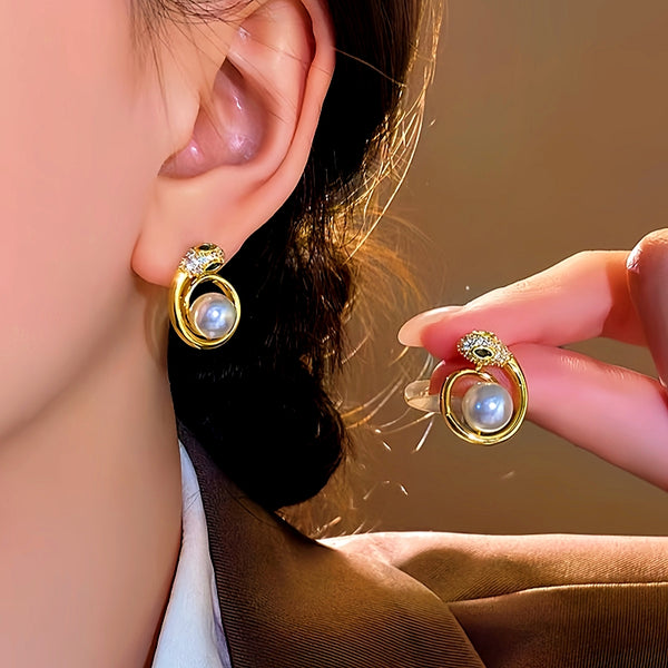 14K Gold-Plated Elegant Snake Pearl Earrings