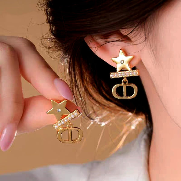 14K Gold-Plated Elegant Star Pearl Earrings